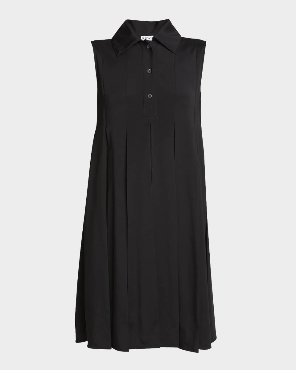 Pleated Polo Mini Shirt Dress
